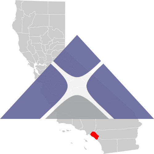 Orange County California Map overlayed with Andersen Industries logo